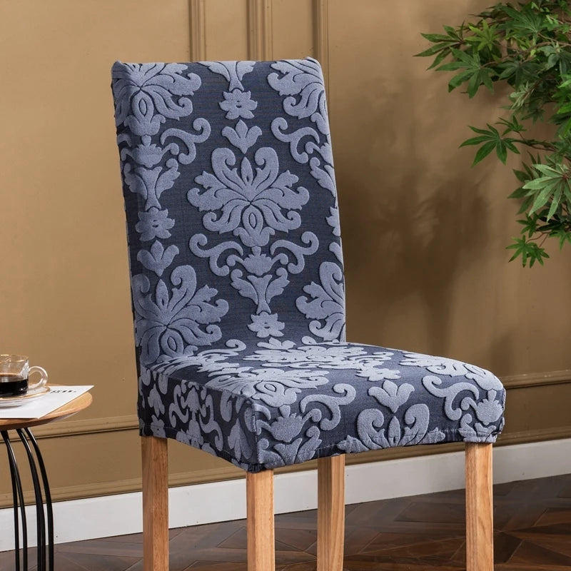 Einfarbiger Jacquard Stretch-Stuhlbezug – Elastischer Esszimmerstuhl-Schutz
