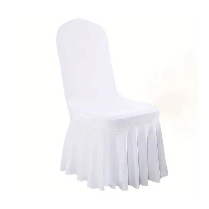 Weiße Stuhlhusse mit Faltenrock – Stretch Spandex Hochzeits-Stuhlbezug