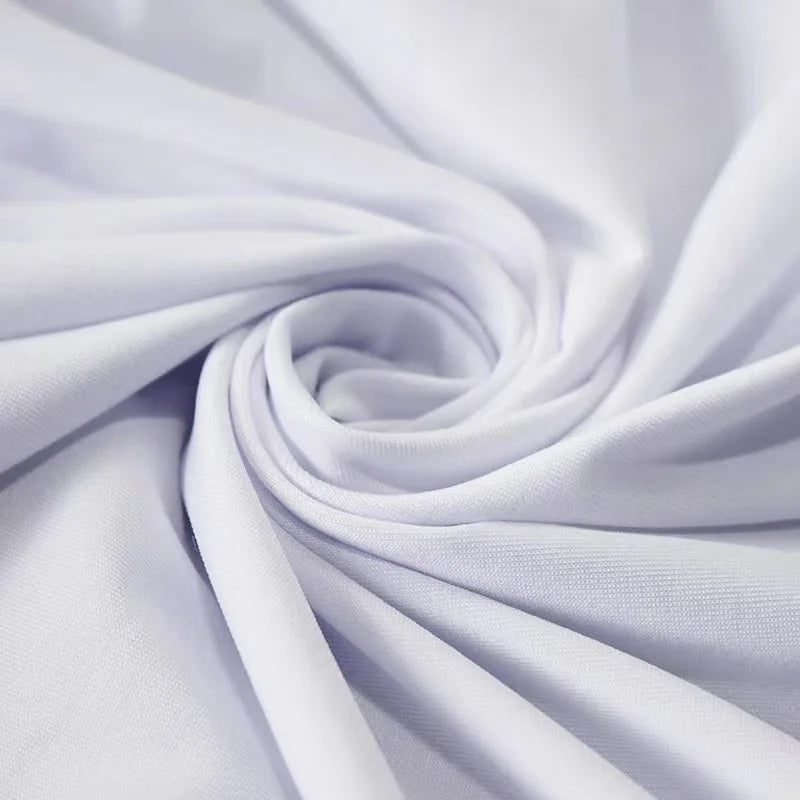 Weiße Stuhlhusse mit Faltenrock – Stretch Spandex Hochzeits-Stuhlbezug