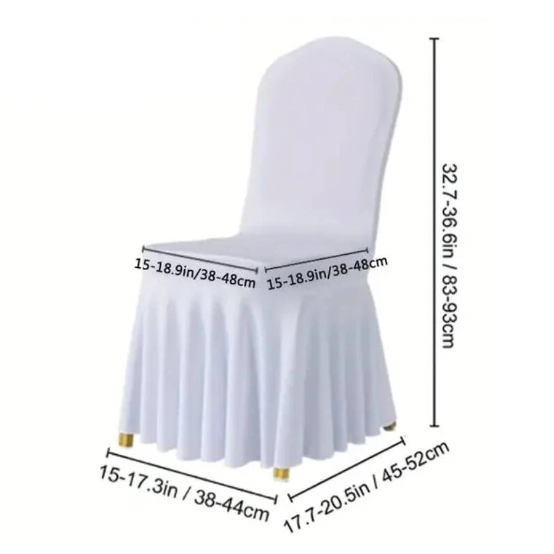 Weiße Stuhlhusse mit Faltenrock – Stretch Spandex Hochzeits-Stuhlbezug