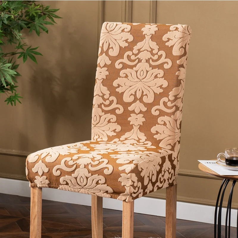 Einfarbiger Jacquard Stretch-Stuhlbezug – Elastischer Esszimmerstuhl-Schutz