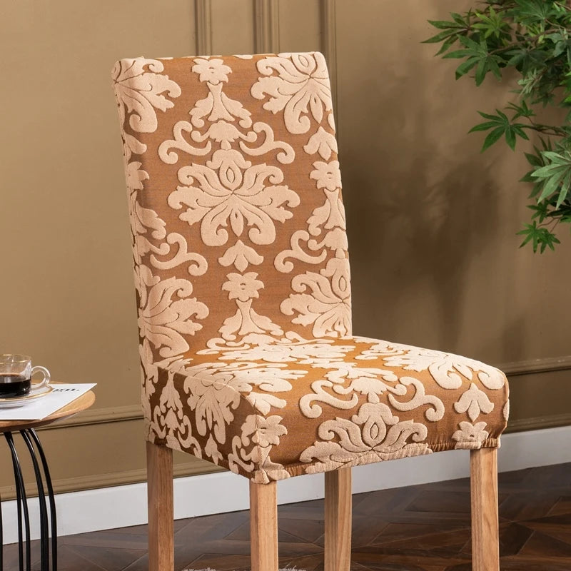 Einfarbiger Jacquard Stretch-Stuhlbezug – Elastischer Esszimmerstuhl-Schutz