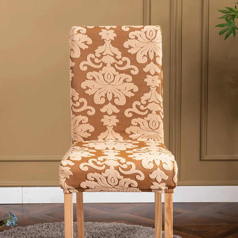 Einfarbiger Jacquard Stretch-Stuhlbezug – Elastischer Esszimmerstuhl-Schutz