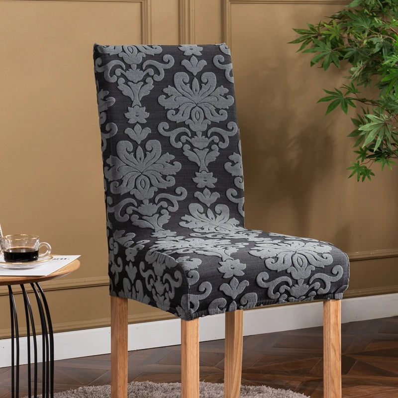 Einfarbiger Jacquard Stretch-Stuhlbezug – Elastischer Esszimmerstuhl-Schutz