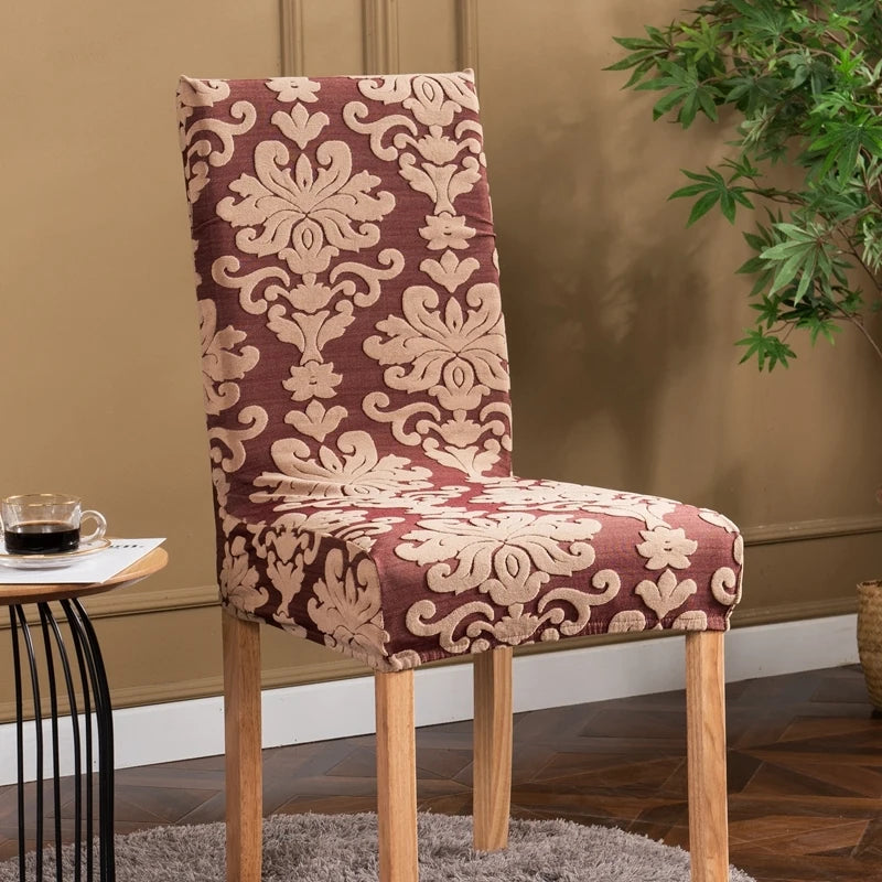 Einfarbiger Jacquard Stretch-Stuhlbezug – Elastischer Esszimmerstuhl-Schutz