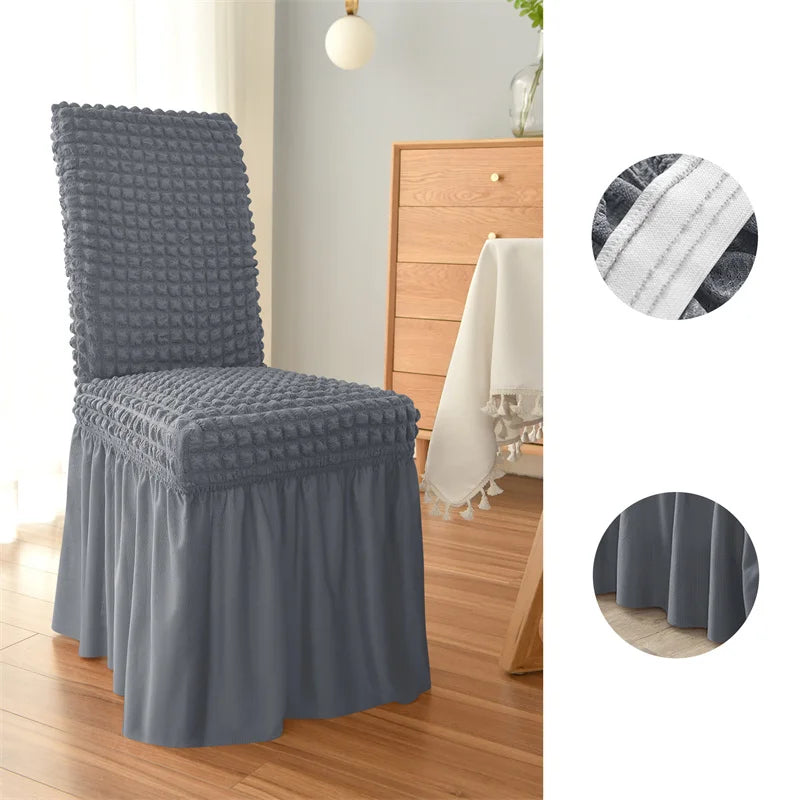 Seersucker Stuhlbezug mit Rock – Elastische Esszimmerstuhl-Husse